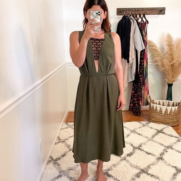 Sandro Cutout Lace Bandeau Crepe Midi Dress XS - Picture 1 of 13